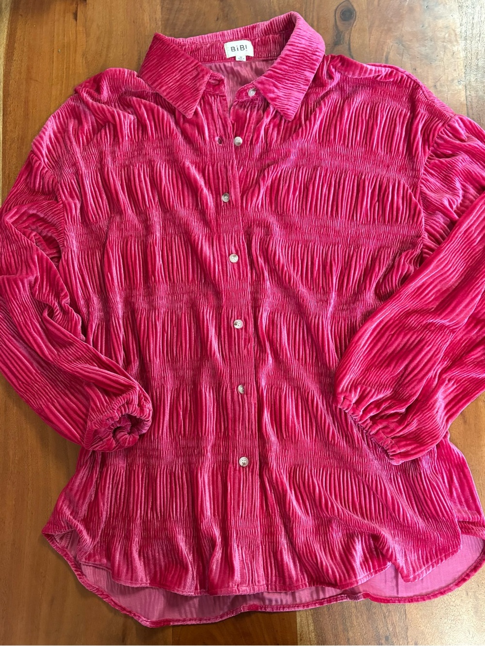BiBi Hot Pink Crinkled Button-Front Women's Shirt
